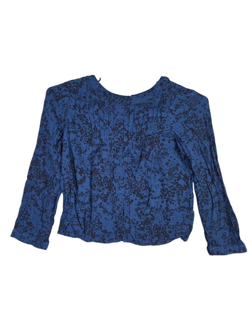 Womens Gap Blue Floral Rayon Blouse Round Neck Long Sleeve Keyhole Back Size S